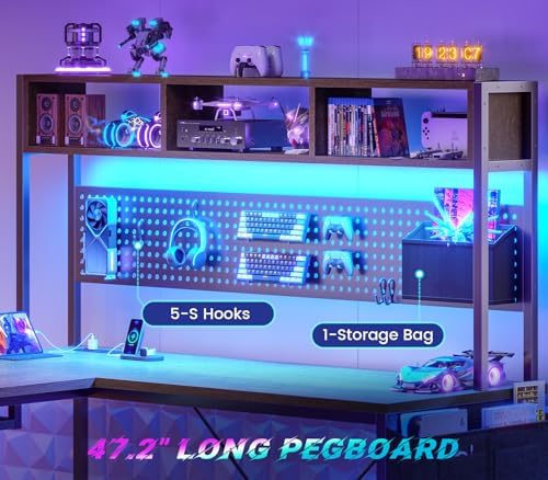 SEDETA L Shaped Gaming Desk with LED Lights and Pegboard for Home Office - Image 4