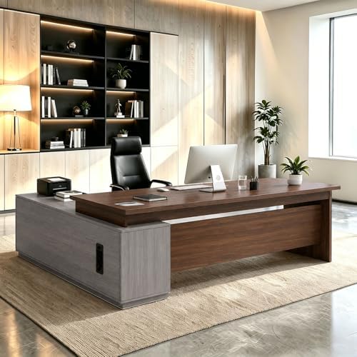 L Shaped Executive Desk with Drawers, Large Wood Workstation, Modern Executive Office Furniture for Home Office and Business Workspace, Multiple Sizes & Colors by Unknown