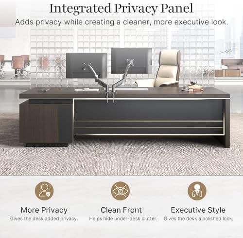 71" L-Shaped Executive Desk with Reversible Return, Office Desk for Home and Manager Office, Power Hub with USB-C HDMI RJ45, 3-Digit Lock Drawer, Storage Shelves and Privacy Panel, Gray Walnut - Image 6
