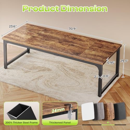 PRAISUN 70.9 x 24 Inch Computer Desk, 0.95'' Thicker, Heavy Duty, Rustic Brown - Image 3