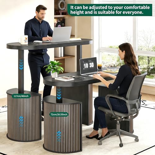 Mid Century Modern Electric Standing Desk with Storage, 55 x 22 Inch Small Sit Stand Up Desk, Wood Adjustable Height Computer Executive Desk for Home Office, Laptop, Black - Image 4