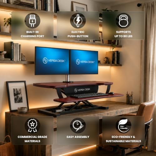 VERSADESK PowerPro 48 Inch Electric Standing Desk Converter – Push-Button Height Adjustable Sit to Stand Desk Riser for Multiple Monitors – Motorized Desktop Workstation with Wide Keyboard Tray - Image 3