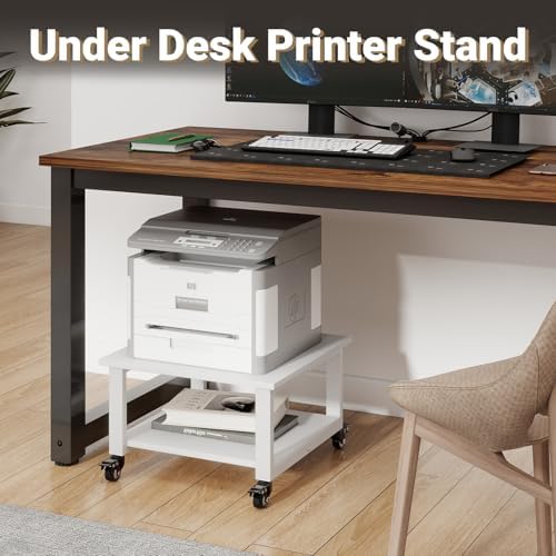 Natwind 2 Tier Laser Printer Stand,20''x20'' Under Desk Printer Cart, White - Image 5