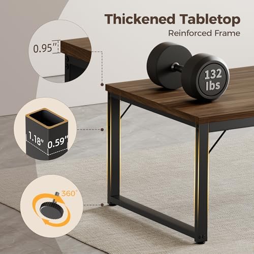 Mericonia 40 Inch Computer Desk, 1" Thick Small Office Table, Walnut - Image 4