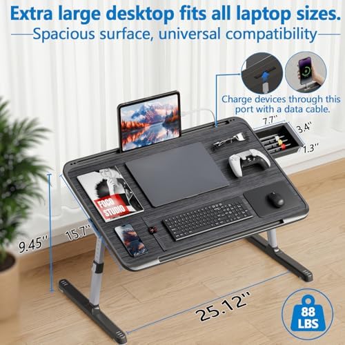 Potuopy Adjustable Laptop Lap Desk, X-Large Foldable Bed Table Tray - Image 2