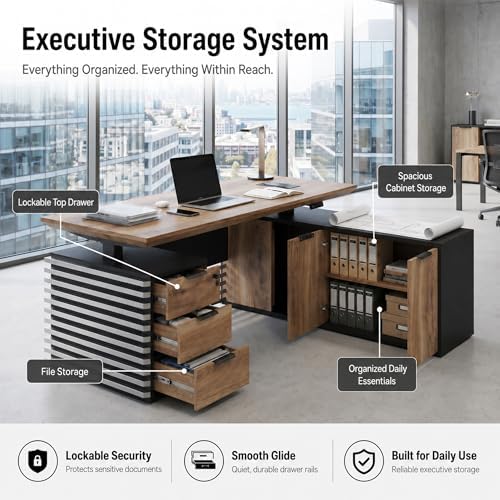 78.7" Executive Standing Desk with Locking Drawers and Charging Station - Image 4
