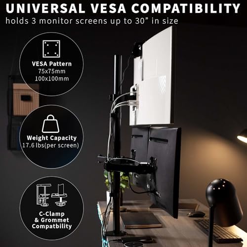 VIVO Triple LCD Monitor Desk Mount Stand Heavy Duty and Fully Adjustable, 3 Screens up to 30 inches STAND-V003T - Image 3