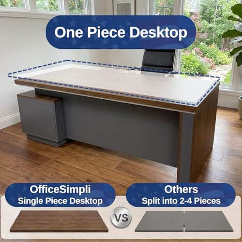 OfficeSimpli L Executive Desk with Drawers, Made in USA, 74x63x30, Walnut - Image 6
