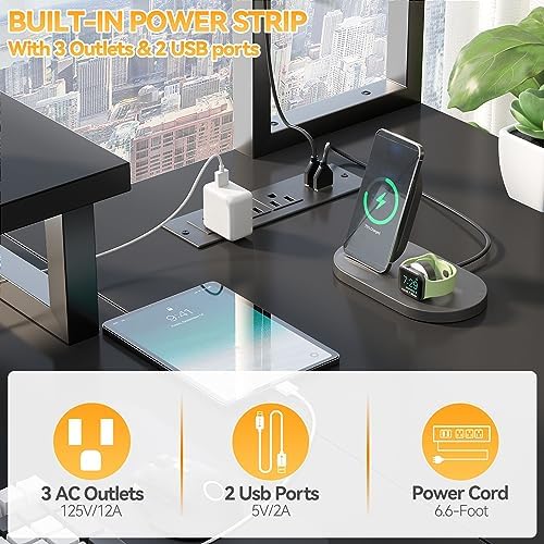 Aheaplus Small L Shaped Desk Gaming Desk with LED Lights & Power Outlets - Image 4