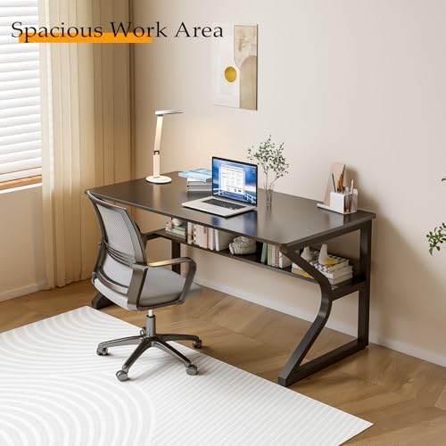 OSCHF 47.3-Inch Writing Desk with Storage Shelf, Black - Image 3