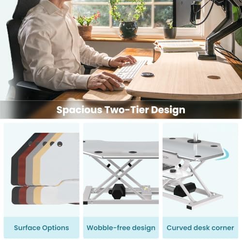 VERSADESK PowerPro 36 Inch Electric Corner Standing Desk Converter, Motorized Height Adjustable Sit-Stand Desk Riser, Dual Monitor & Laptop Workstation with Keyboard Tray, White - Image 5