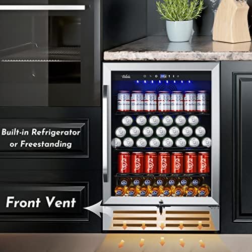 24 Inch Beverage Refrigerator Cooler,210 Cans Wide Beverage and Beer Fridge with Glass Door and Powerful Cooling Compressor, Built-in/Freestanding Drink Fridge for Kitchen, Bar or Office - Image 5