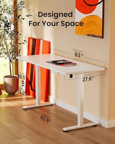 ErGear Height Adjustable Electric Standing Desk, 63 x 28 Inches Sit Stand up Desk, Memory Computer Home Office Desk, White - Image 3