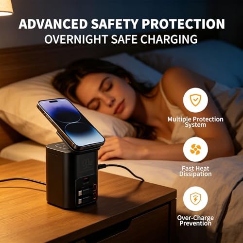 100W Multi-Function Desktop Charging Station, Wireless Charger with Dual 75cm Retractable USB-C Cables, USB-A QC3.0, Fast Charging for Laptops, Phones, Earbuds（I161C） - Image 4