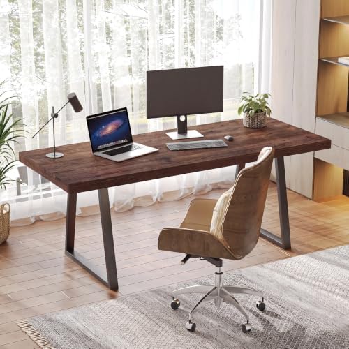 63" Industrial Executive Desk, Solid Wood Computer Laptop Desk with Strong Metal Legs, Study Writing Table Business Workstation for Home Office, Small Conference Table - Image 5