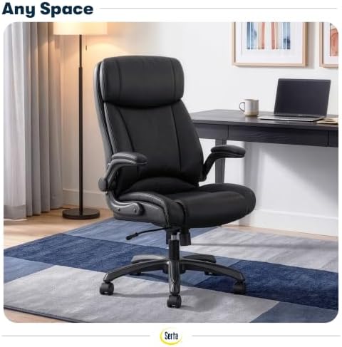 Serta Big and Tall Office Chair with Lumbar Support, Flip Arm Leather Chair - Image 2