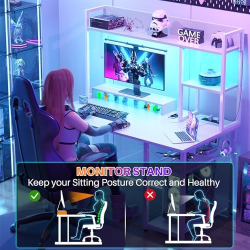 Cyclysio 39'' Gaming Desk with Hutch and Reversible Storage Shelves, White - Image 4