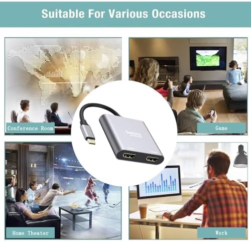Selore&S-Global USB C to Dual HDMI Adapter 4K @60hz, Type C to HDMI Converter for MacBook Pro Air 2020/2019/2018,LenovoYoga 920/Thinkpad T480,Dell XPS 13/15/17,etc - Image 6