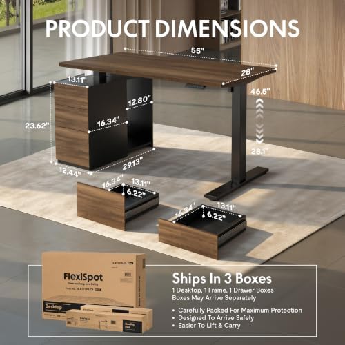 FLEXISPOT EN2 55"x28" Standing Desk Bundle with Storage Cabinet - Image 3