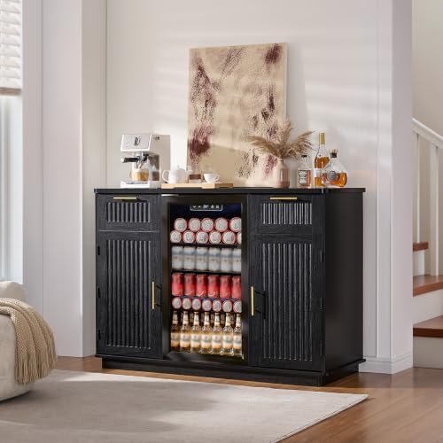 Okvnbjk Mini Fridge Cabinet with Storage & Power Outlet, Black - Image 6