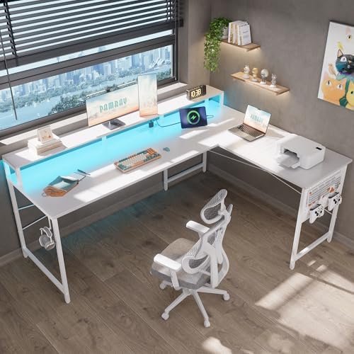 Pamray 64 Inch L Shaped Gaming Desk with Monitor Stand and Power Outlets by PAMRAY