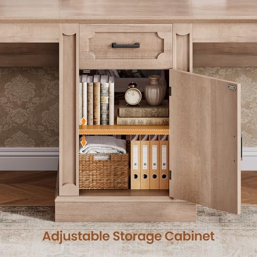 SEDETA Farmhouse 110.3" Two Person Desk with 7 Drawers, Long Computer Desk with Storage Cabinet, 2 Person Desk with Power Outlets for Home Office, Oak - Image 5