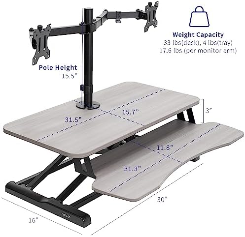 VIVO Gray 32 in Standing Desk Converter with Monitor Stand, DESK-V000K-M2G - Image 3