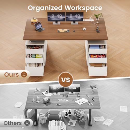 SEDETA 55" Electric Standing Desk with 6 Drawers, Adjustable Stand up Desk with Storage, Computer Desks with Power Outlets for Home Office, White - Image 4