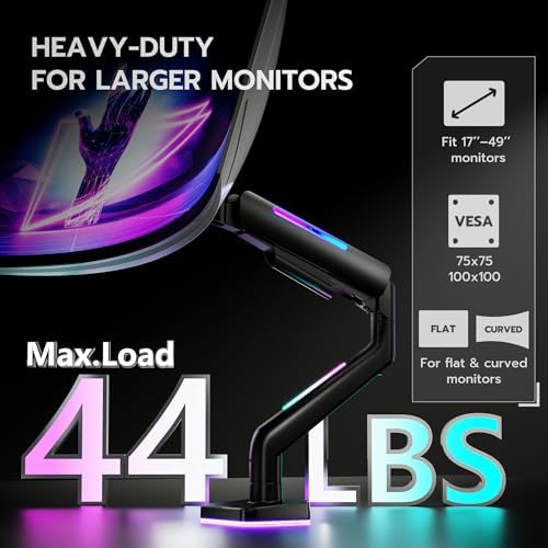 ARES WING Ultrawide Monitor arm with RGB for 17-49 Inch Screen, Black - Image 5