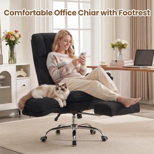 Big and Tall Office Chair with Flip Arms and Footrest, Teddy Criss Cross Legged Home Office Desk Chair with Pet Seat, Comfy Reclining Computer Gaming Chair, Black - Image 4