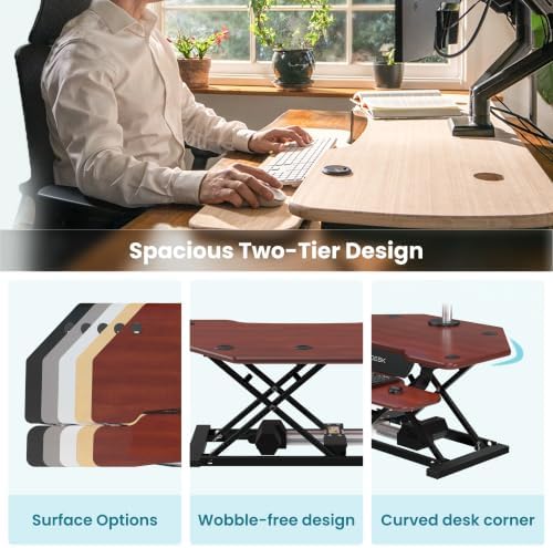 VERSADESK PowerPro 36 Inch Electric Corner Standing Desk Converter, Motorized Height Adjustable Sit-Stand Desk Riser, Dual Monitor & Laptop Workstation with Keyboard Tray, Cherry - Image 5