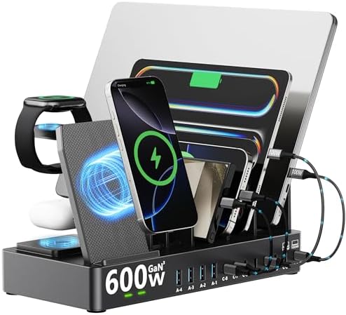 600W 3‑in‑1 Wireless Charger Stand for iPhone with 12‑Port Charging Station by SAIPKYGS