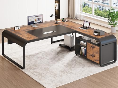 SEDETA 61" Executive L Shaped Desk with Drawer for Home Office,Rustic Brown by SEDETA