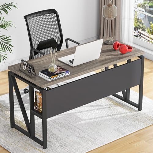 Tribesigns Grey Executive Desk with Cabinet, 55" L Shaped Computer Desk and lateral File Cabinet with Locks, 2 Piece Home Office Furniture Set for Hanging - Image 5
