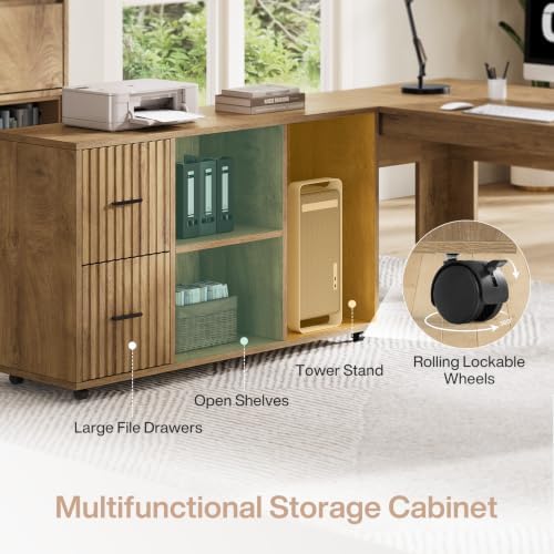 Tribesigns 63" L Shaped Executive Desk with Mobile File Cabinet, Brown - Image 7