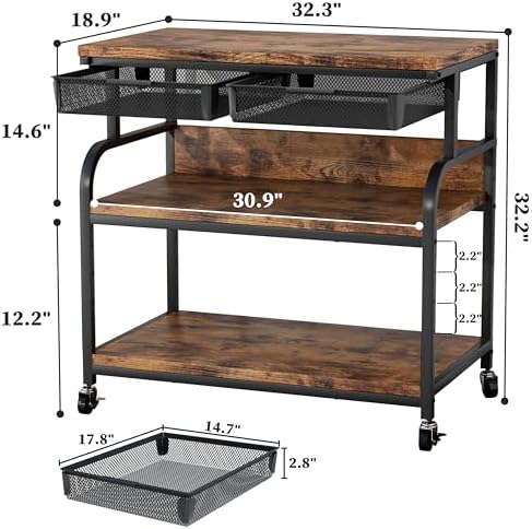 EasyCom 32.3"×18.9" XL Printer Stand with Double Drawers & Wheels - Image 5