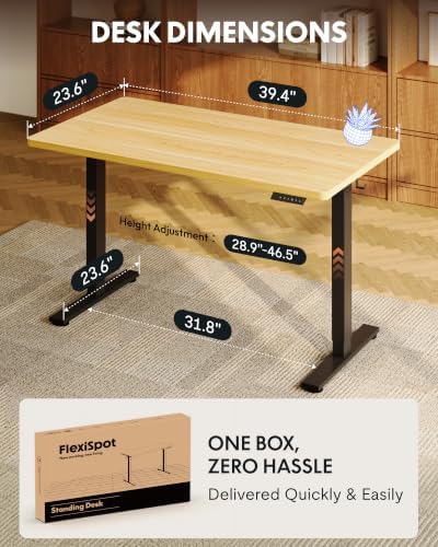 FLEXISPOT EN1 40"x24" One-Piece Standing Desk, Maple (Black Frame) - Image 5