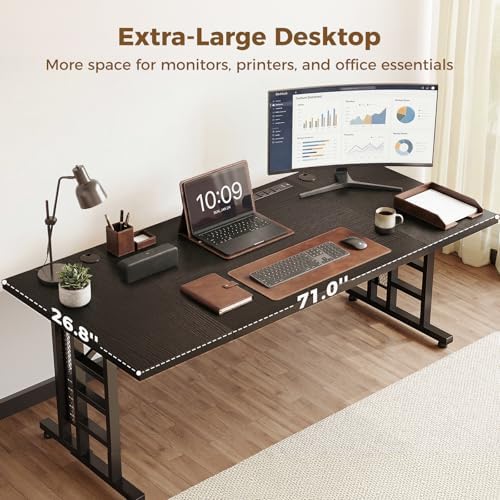 OffiGo 71 Inch Executive Computer Desk with Outlets, Black - Image 4