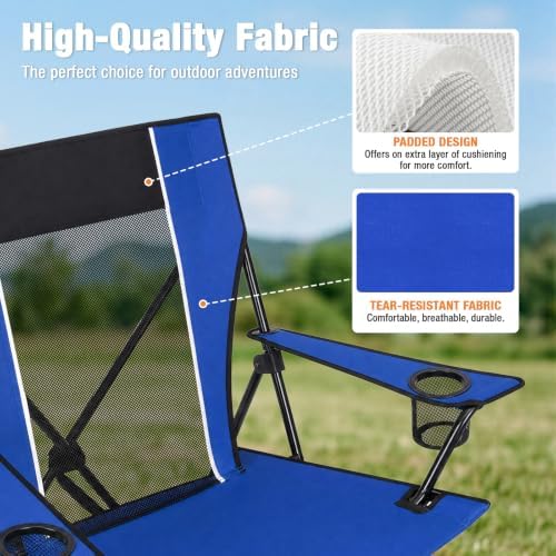 Romswi Oversized Portable Folding Camping Chair for Adults, Heavy Duty Outdoor Sports Chair with Dual Cup Holders, Side Pocket and Carry Bag, for Lawn, Beach, Fishing, Picnic and Tailgating,Blue - Image 4