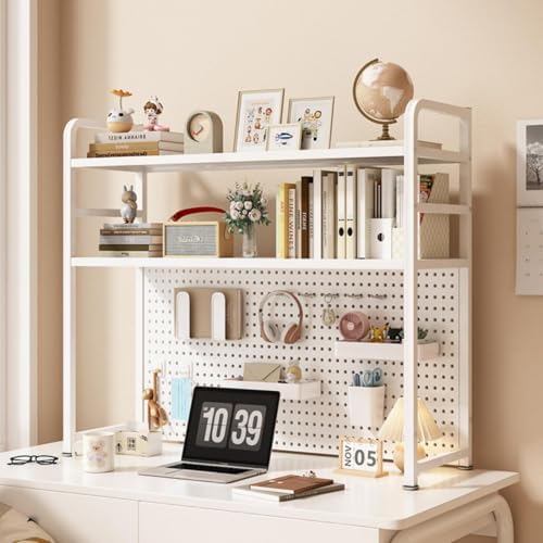 2 Tiers Freestanding Desk Bookshelf, 38 Inch Desktop Bookcase Display Shelf Rack Modern Desk Shelf Organizer Desk Storage Organizer White for Living Room Bedroom Study Office School by HOLMZCED