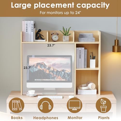 Nromant Desktop Bookshelf, Wooden Desk Storage Hutch with 4 Shelves, 3-Tier Desktop Display Organizer Rack for Office Home (Natural, 5 Shelves A) - Image 4