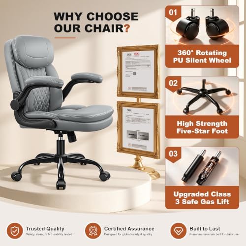 Leather Office Chair, Computer Desk Chair with Dual Back Support - Image 3