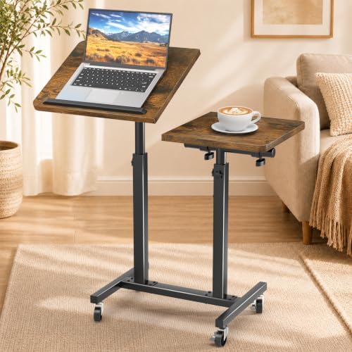 Elowen Rolling Laptop Desk with Wheels, Double-Pole Portable Overbed Table by ELOWEN