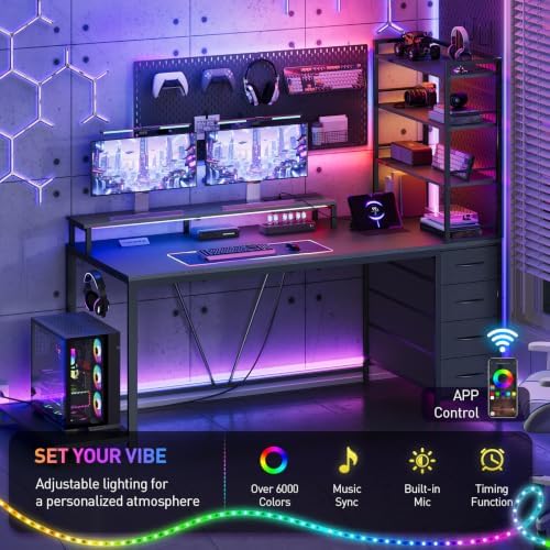 RALGEND Gaming Desk with Shelves and Storage, Computer Desk, Black - Image 5