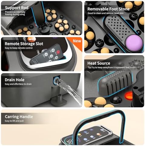 Collapsible Foot Spa Bath with Heat and Massage, Motorized Shiatsu Foot Massager Tub for Plantar Fasciitis & Stress Relief, Temp Control, Bubbles, Remote, Pedicure Spa at Home - Image 7
