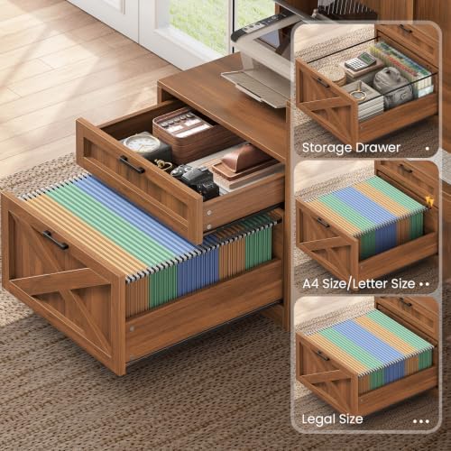 SEDETA Farmhouse 68" L Shaped Office Desk with Hutch, Storage Drawers - Image 4