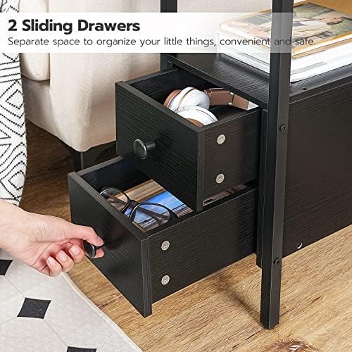 HOOBRO End Table with Charging Station, Narrow Side Table with 2 Drawer & USB Port & Power Outlets, Nightstand for Small Spaces, Stable and Sturdy, for Living Room, Bedroom, Black BK541BZ01 - Image 6