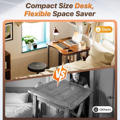 Huuger Folding Desk with Storage Shelf, 23.6 Inch Foldable Computer Table - Image 3