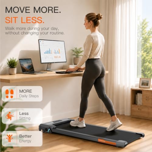 Walking Pad Treadmill for Home Office, Portable Under Desk Treadmill with Incline, Mini Compact Walking Jogging Running Exercise Machine with Remote Control and LED Display - Image 2