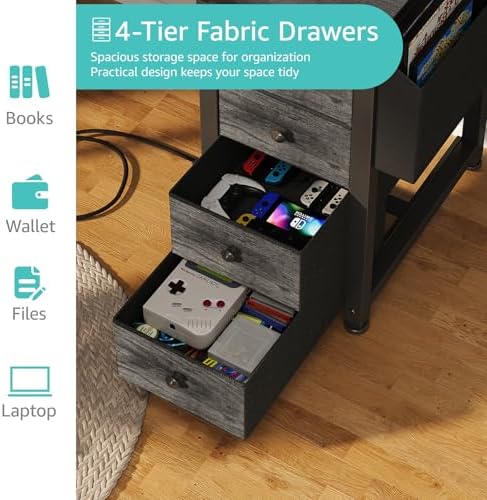 Lufeiya L Shaped Computer Desk with Drawers & Storage Shelves, 47 Inch Small Corner Desk with Power Outlet for Home Office Bedroom, L-Shaped Gaming PC Desks with Fabric Drawer, Gray - Image 5
